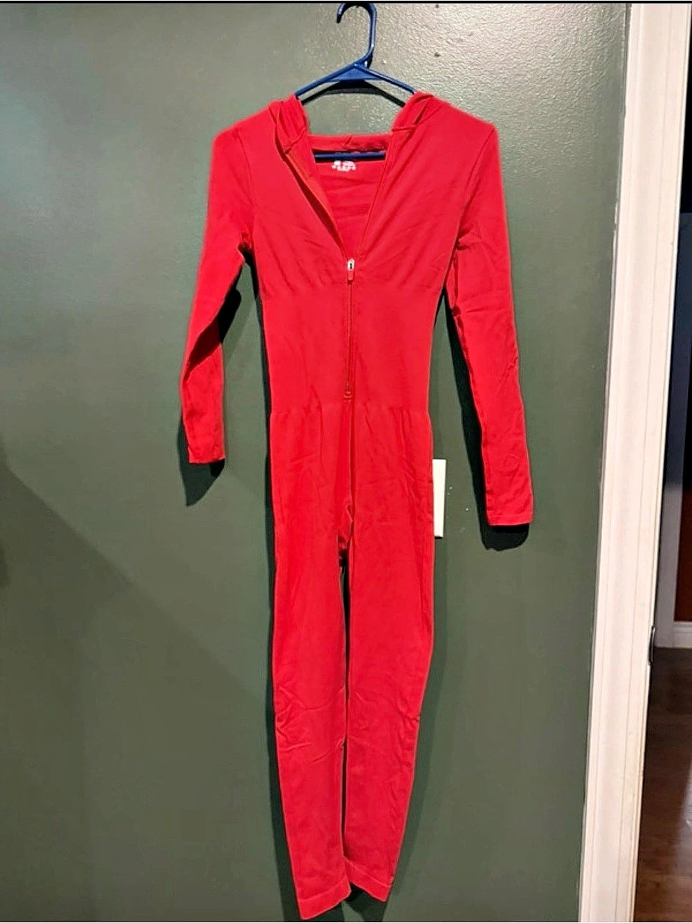 OQQ Women'Small Ribbed Long Sleeve Zip-Front Sport Jumpsuit Red Small